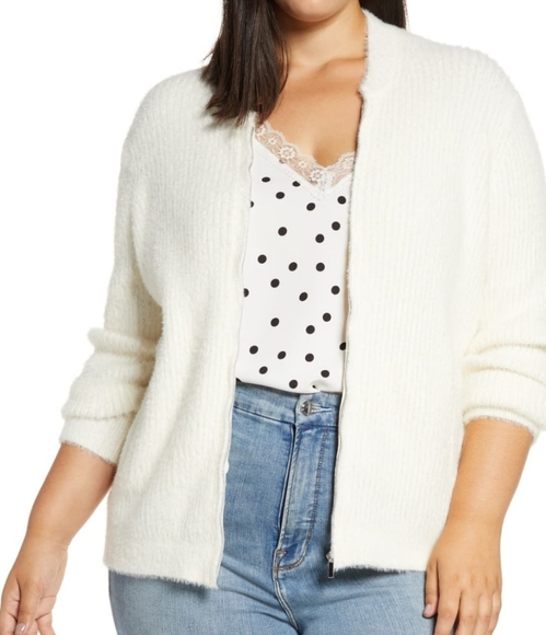 1. State Sweaters - 1.State Zip Front Eyelash Bomber Sweater